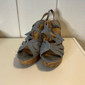 Denim and Cork Wedge Heels